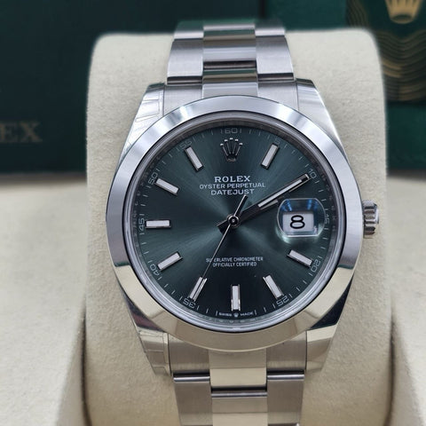 2026 PAPERS Rolex Datejust 41mm 126300 Mint Green Stick Dial Smooth Oyster BOX