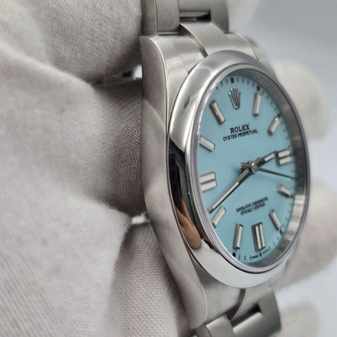 2021 PAPERS Rolex Oyster Perpetual 41mm Turquoise Blue Steel 124300 BOX
