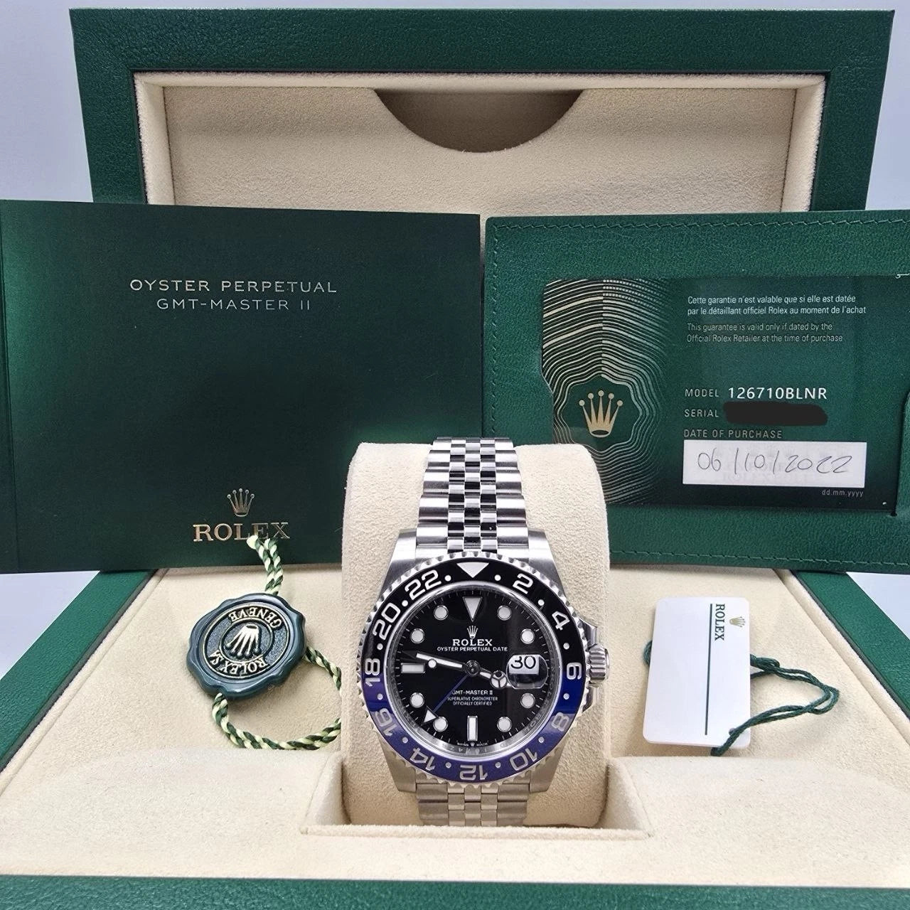 2022 PAPERS Rolex GMT-Master II 126710BLNR Batgirl Jubilee 40mm Watch BOX