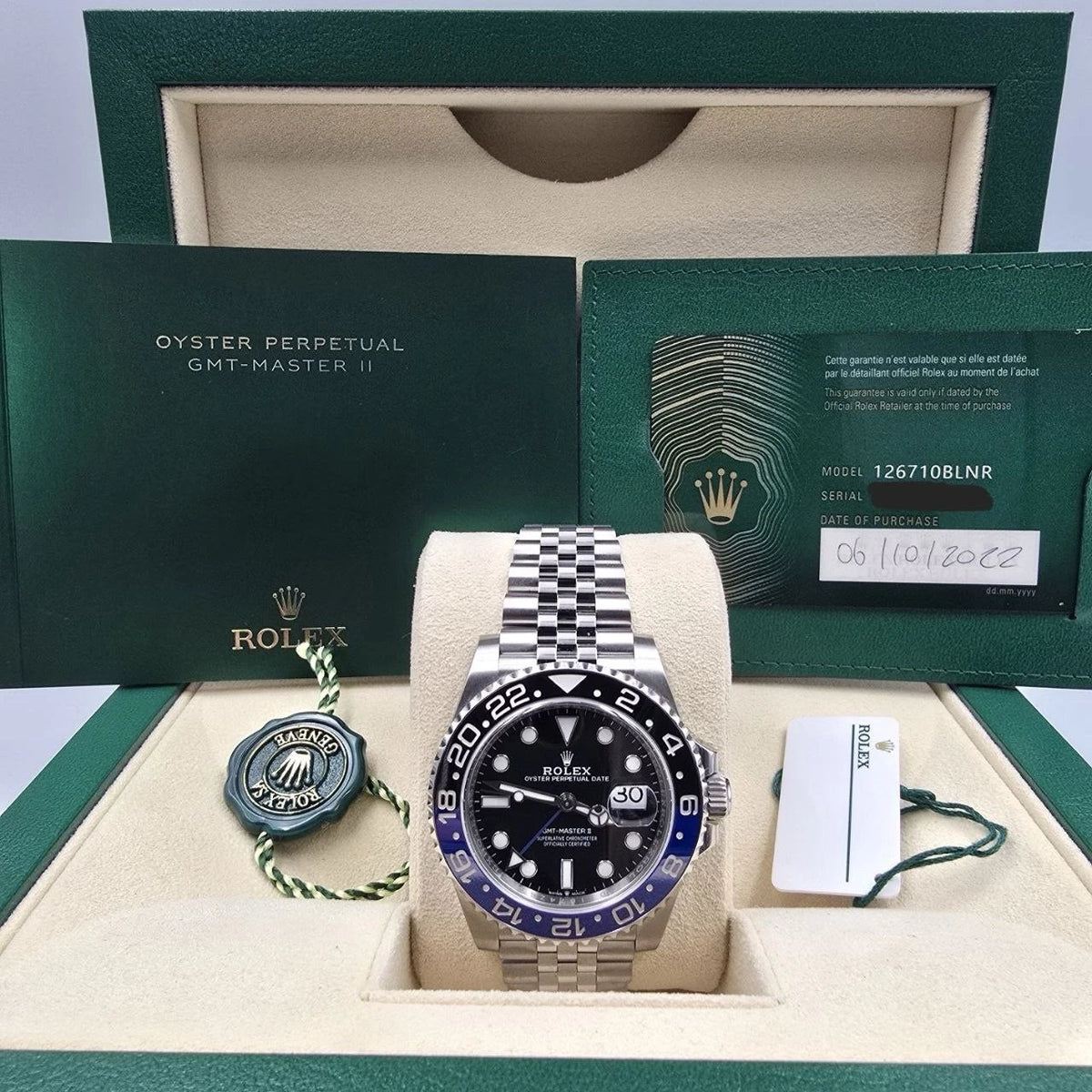 2022 PAPERS Rolex GMT-Master II 126710BLNR Batgirl Jubilee 40mm Watch BOX