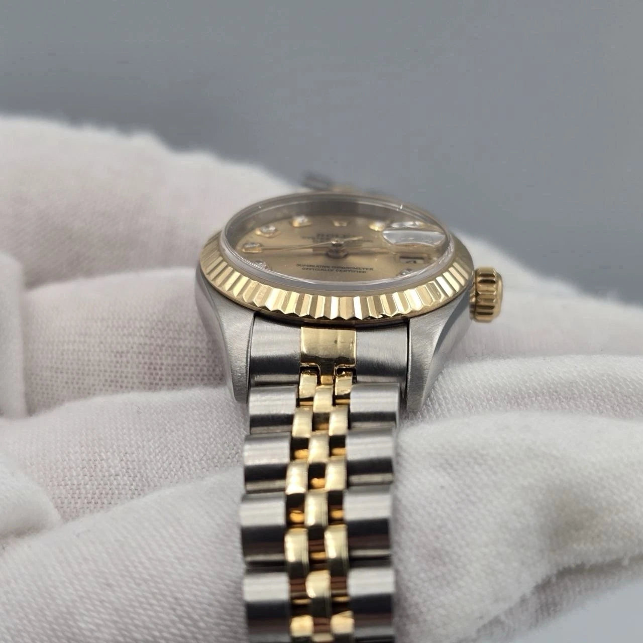Rolex Datejust 79173 Two Tone Jubilee Champagne Diamond Dial 26mm Watch