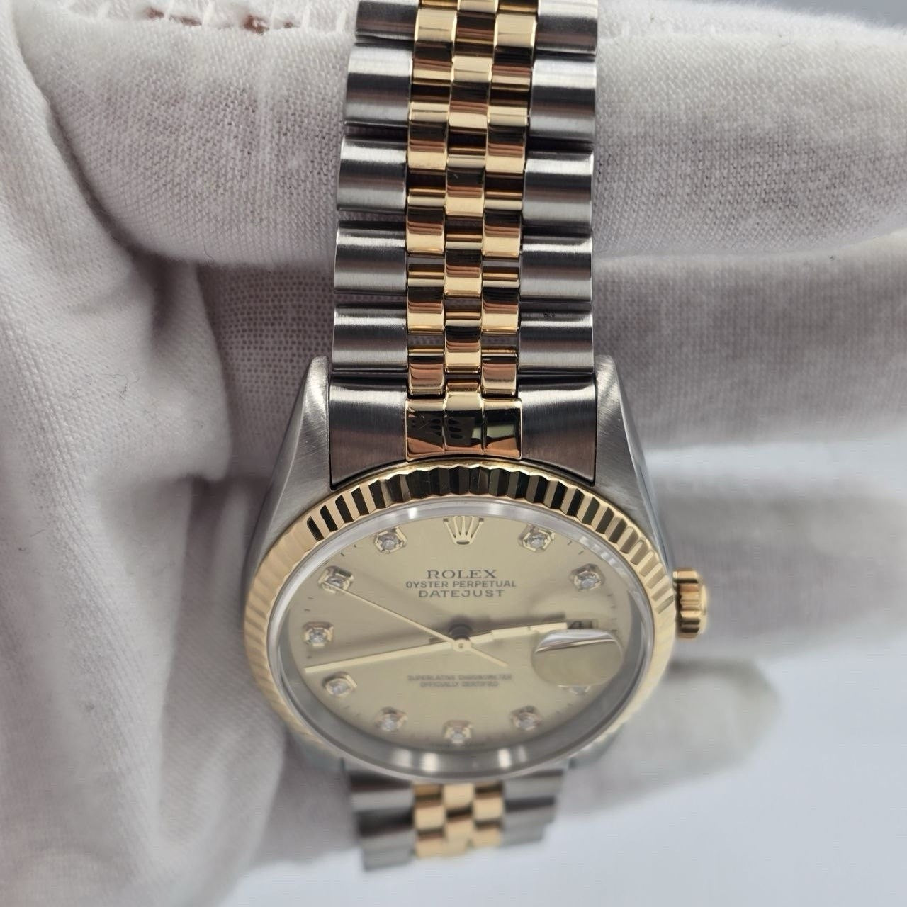 PAPERS Rolex Datejust 36mm Champagne Diamond Dial Two Tone Jubilee 16233 BOX