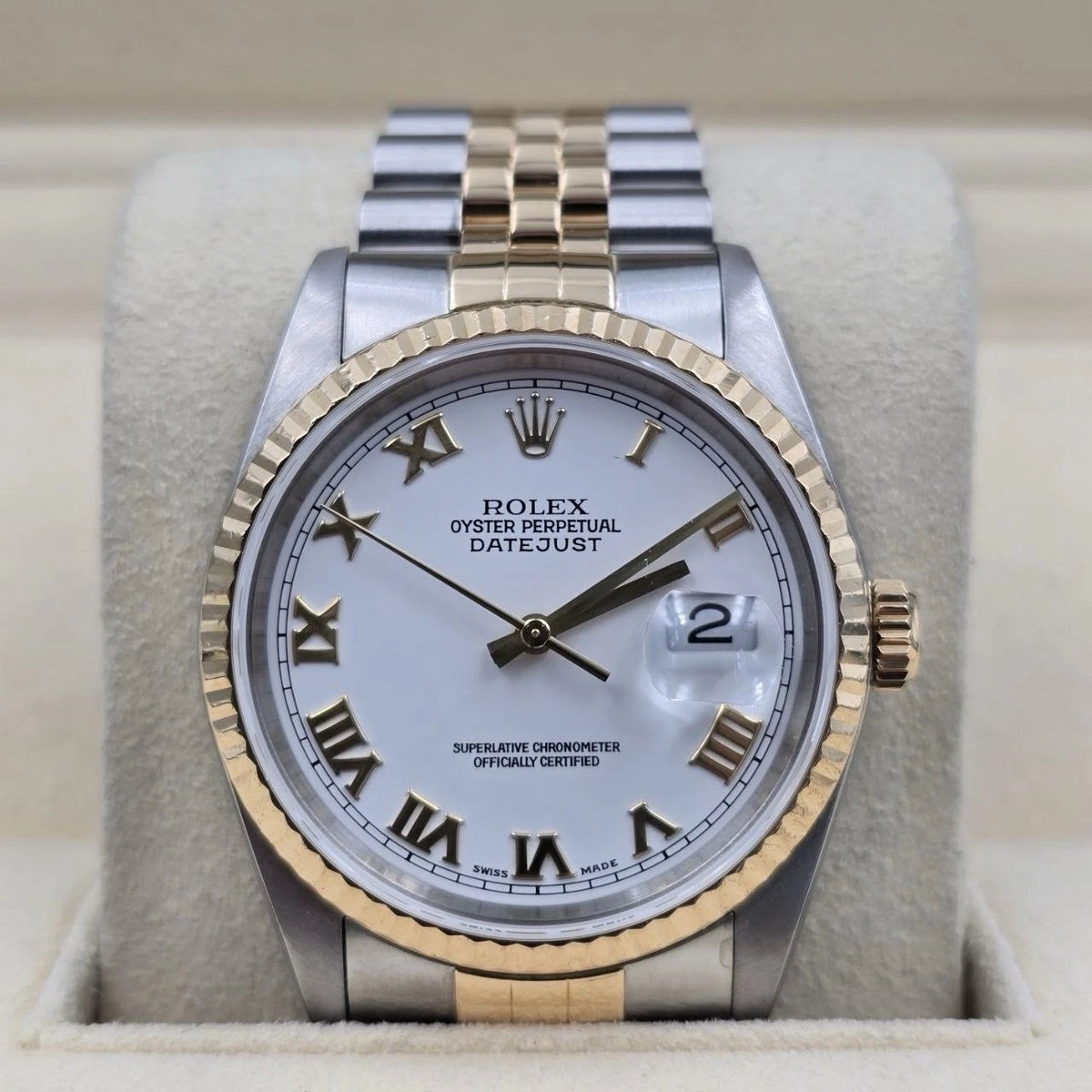 Rolex Datejust 36mm White Roman Dial Steel Two Tone Jubilee 16233