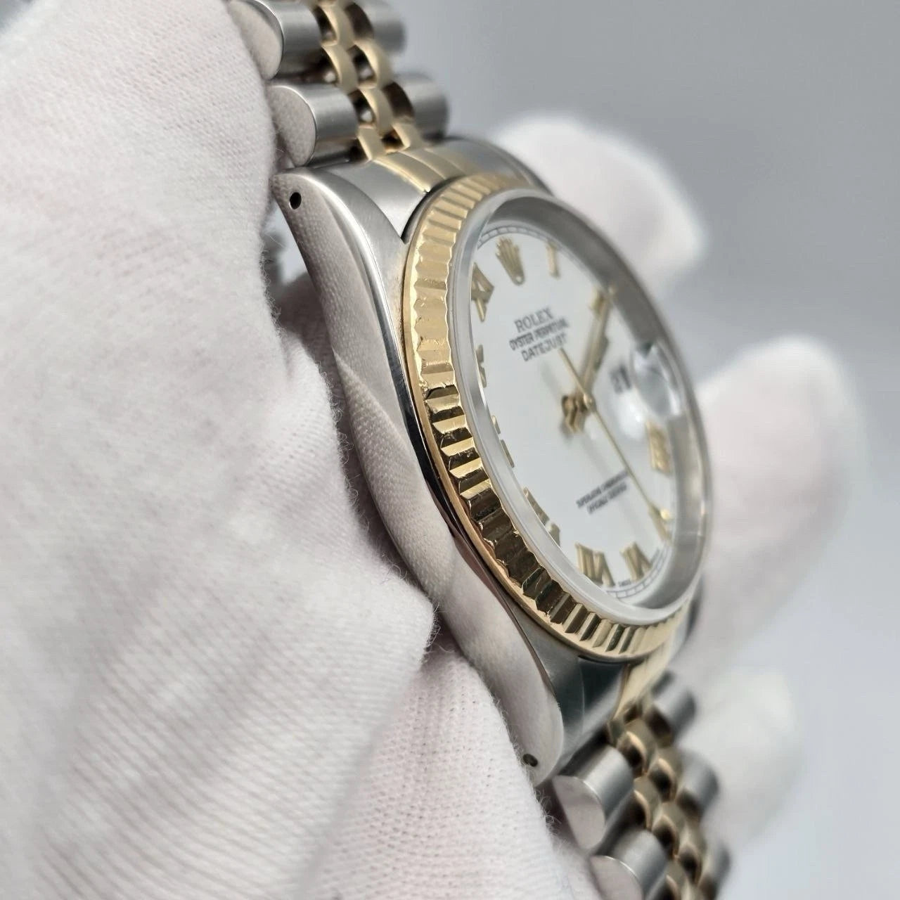 Rolex Datejust 36mm White Roman Dial Steel Two Tone Jubilee 16233