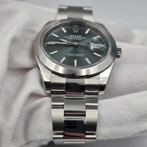 2022 PAPERS Rolex Datejust 41mm 126300 Mint Green Stick Dial Smooth Oyster BOX