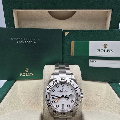 PAPERS 2019 Rolex Explorer II Stainless Steel White Orange 42mm Watch 216570 BOX