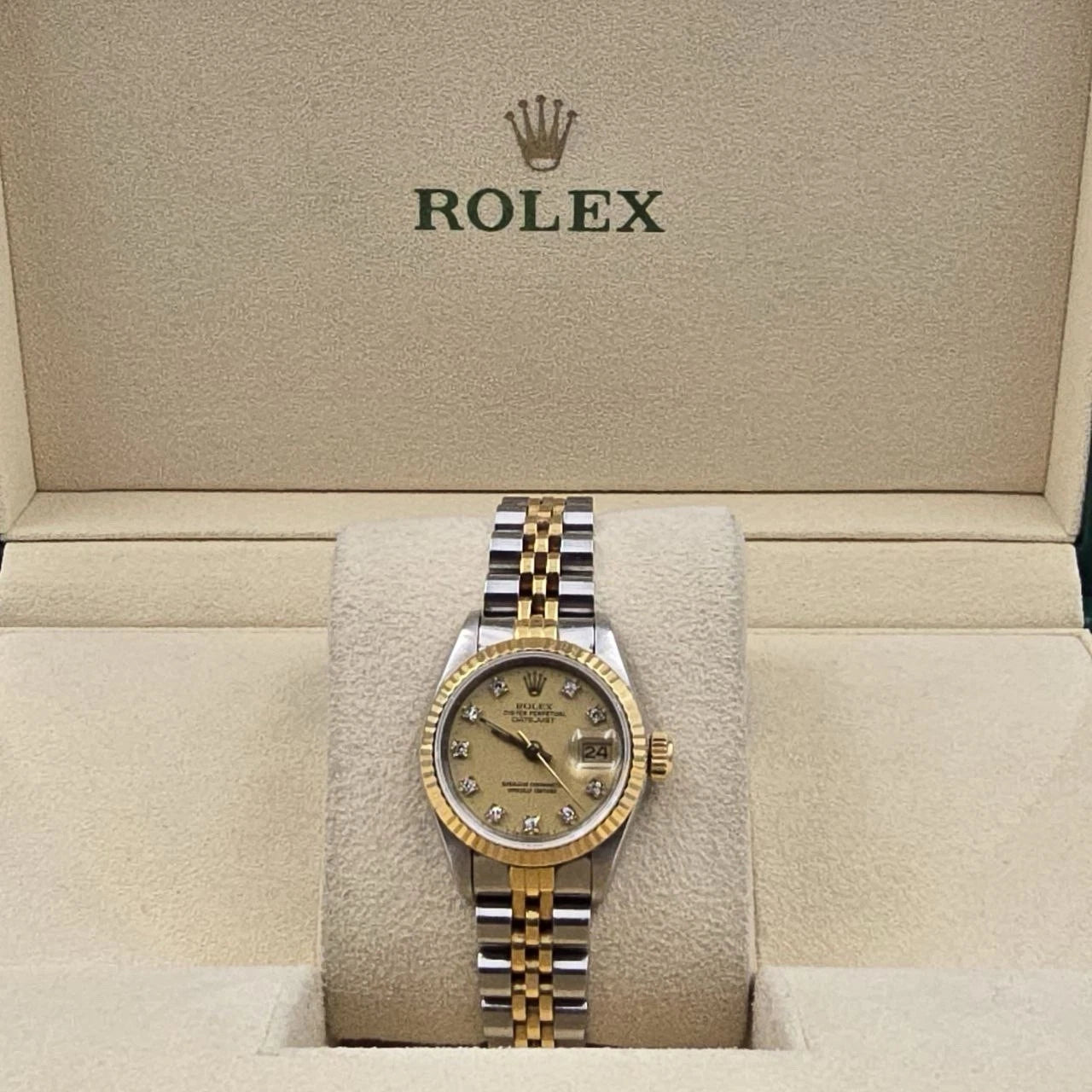 Rolex Datejust 26mm Champagne Diamond Dial Two Tone Jubilee Watch 69173