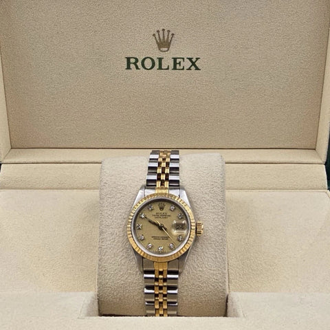 Rolex Datejust 26mm Champagne Diamond Dial Two Tone Jubilee Watch 69173