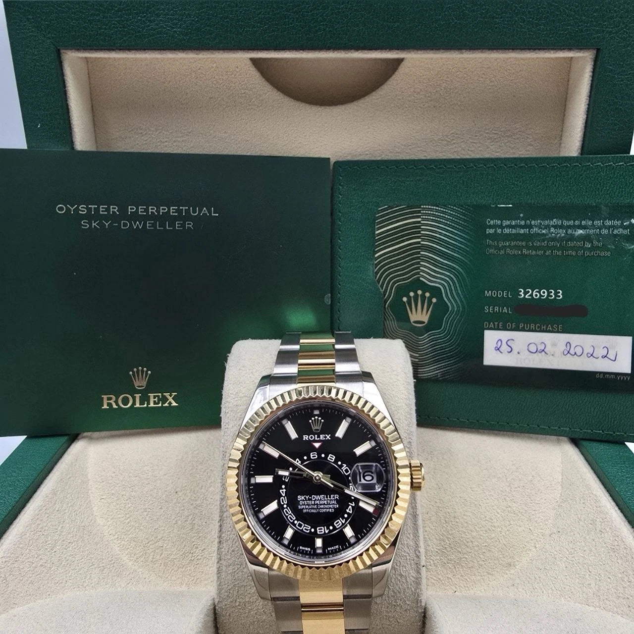 2022 PAPERS Rolex Sky-Dweller Two-Tone Gold Steel Black 42mm 326933 BOX