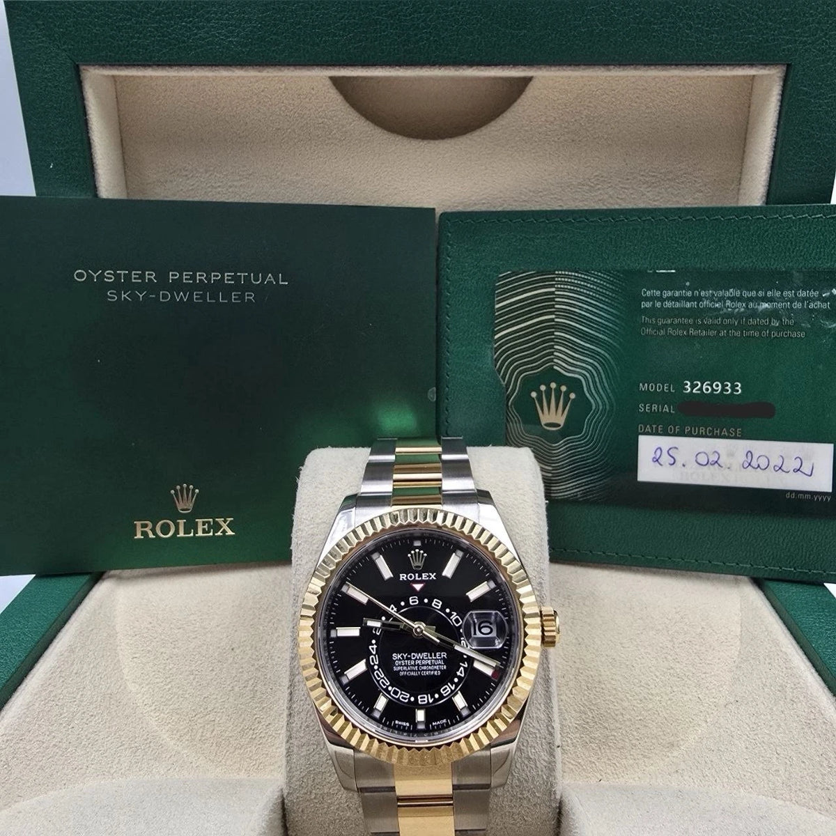 2022 PAPERS Rolex Sky-Dweller Two-Tone Gold Steel Black 42mm 326933 BOX