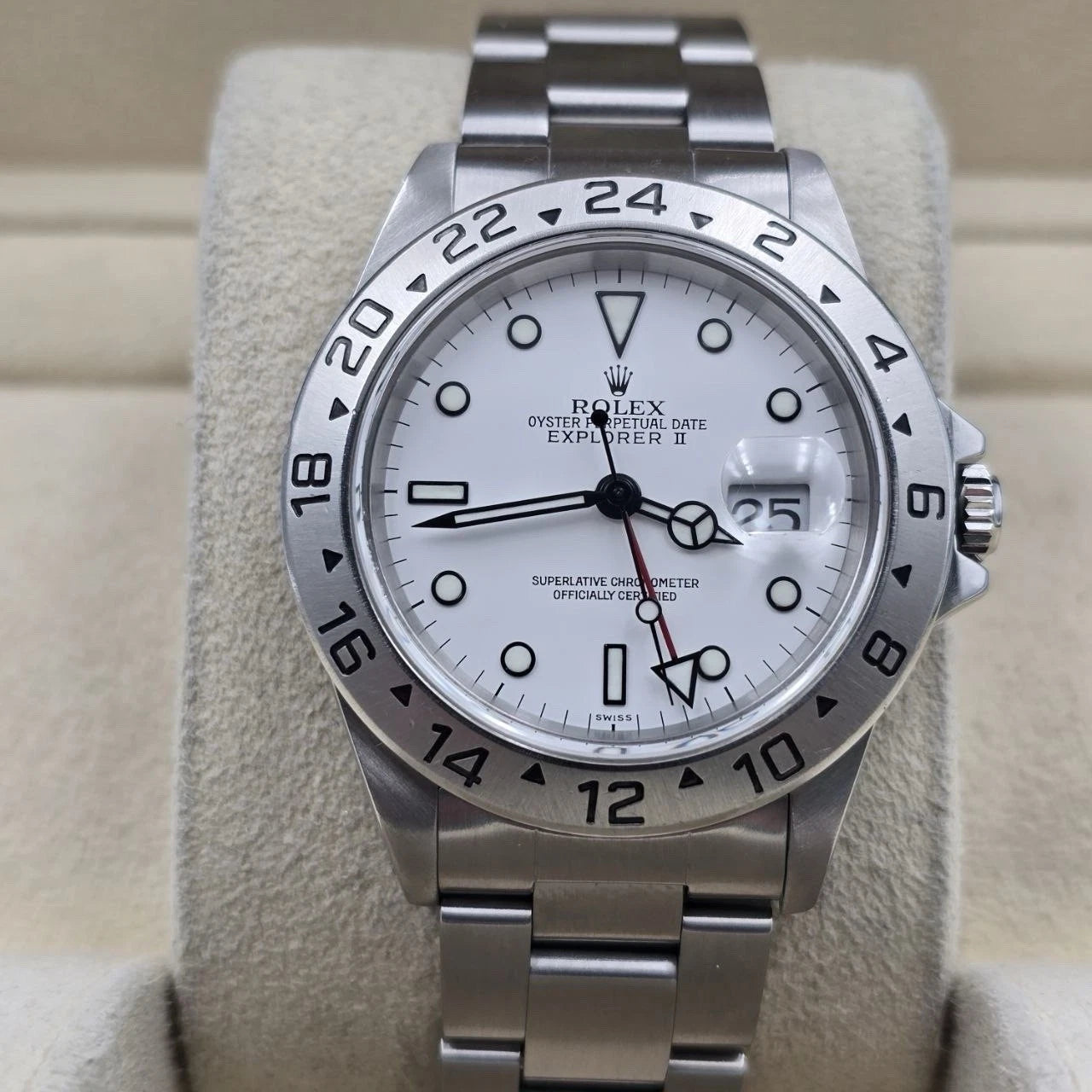 1999 PAPERS Rolex 16570 Explorer II Polar White Dial Stainless Steel 40mm Watch
