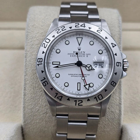 1999 PAPERS Rolex 16570 Explorer II Polar White Dial Stainless Steel 40mm Watch
