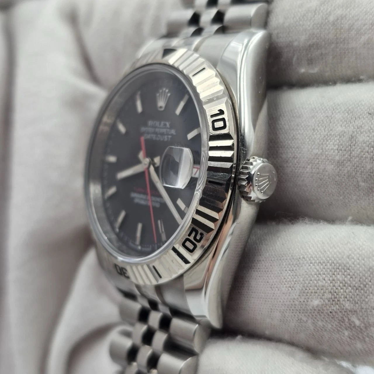 Rolex Datejust Turn-O-Graph Jubilee Black Dial Stainless Steel Watch 116264