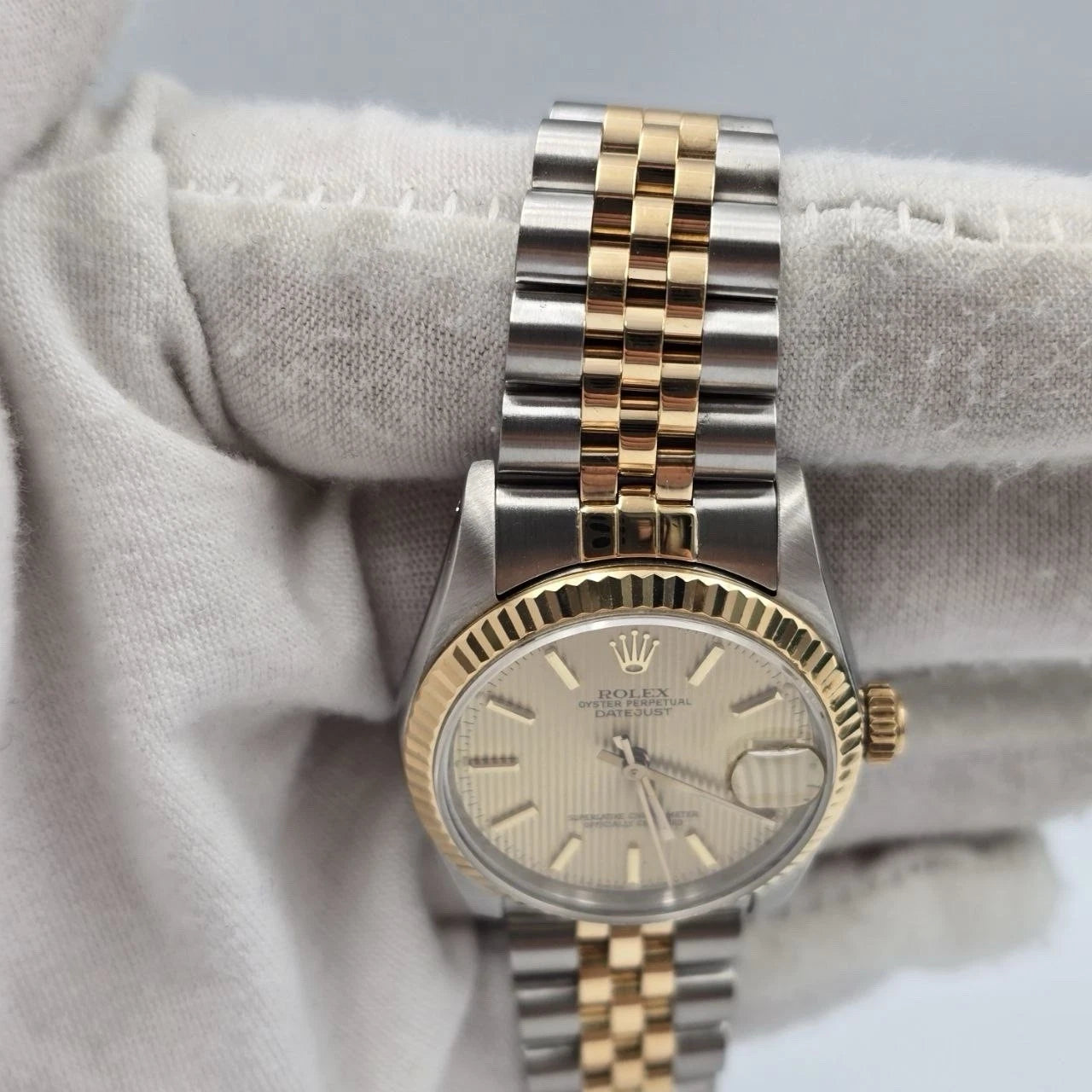 PAPERS Rolex Datejust Midsize Champagne Tapestry Dial Two-Tone 31mm 68273 Watch
