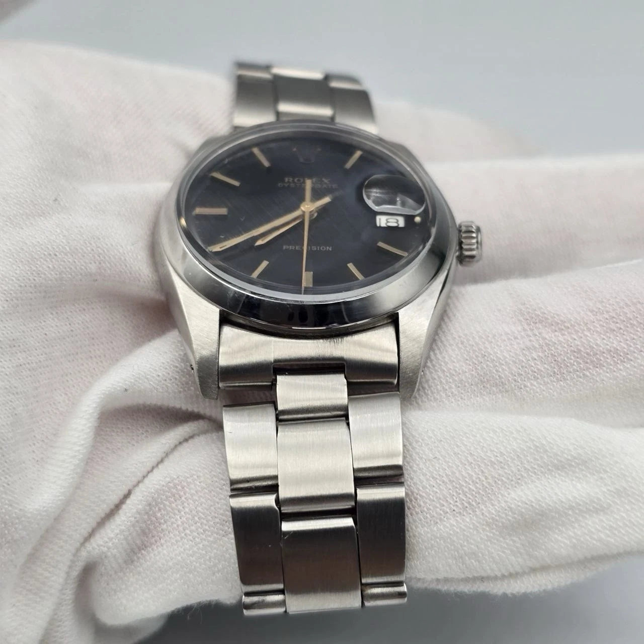 Rolex Oysterdate Precision 6694 Black Dial Gold Accents 34mm Watch