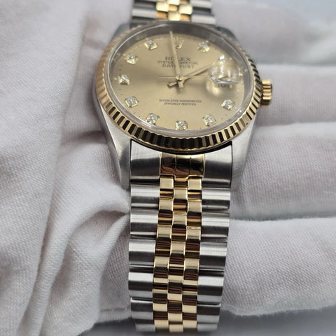PAPERS Rolex Datejust 36mm Champagne Diamond Dial Two Tone Jubilee 16233 BOX