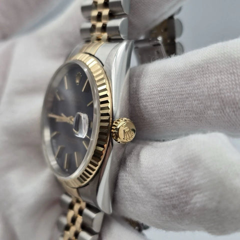 Rolex Datejust 36mm Blue Stick Dial Two Tone 18K Yellow Gold Jubilee 16233