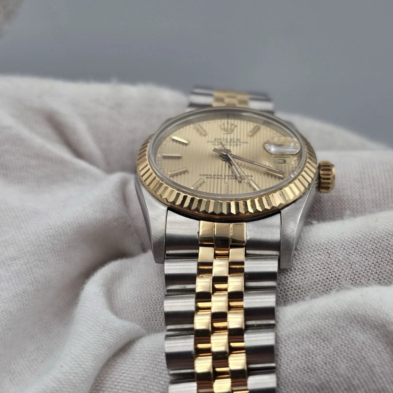 PAPERS Rolex Datejust Midsize Champagne Tapestry Dial Two-Tone 31mm 68273 Watch