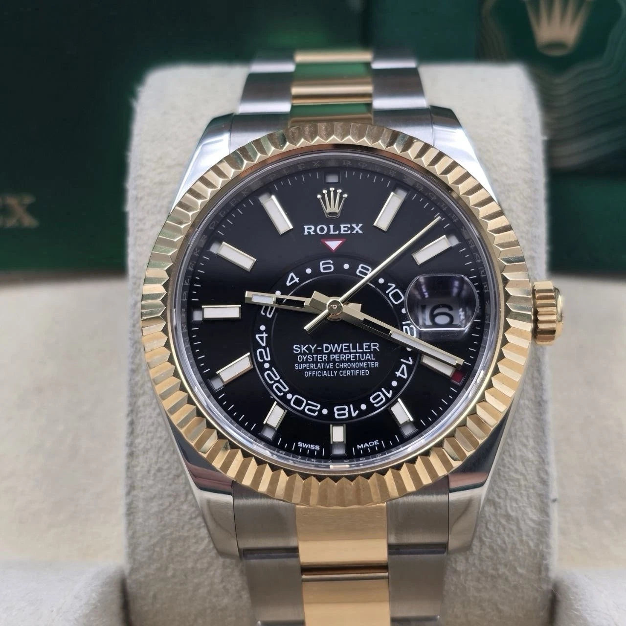 2022 PAPERS Rolex Sky-Dweller Two-Tone Gold Steel Black 42mm 326933 BOX