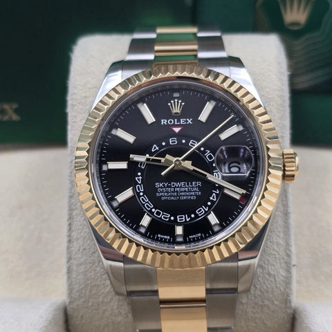 2022 PAPERS Rolex Sky-Dweller Two-Tone Gold Steel Black 42mm 326933 BOX