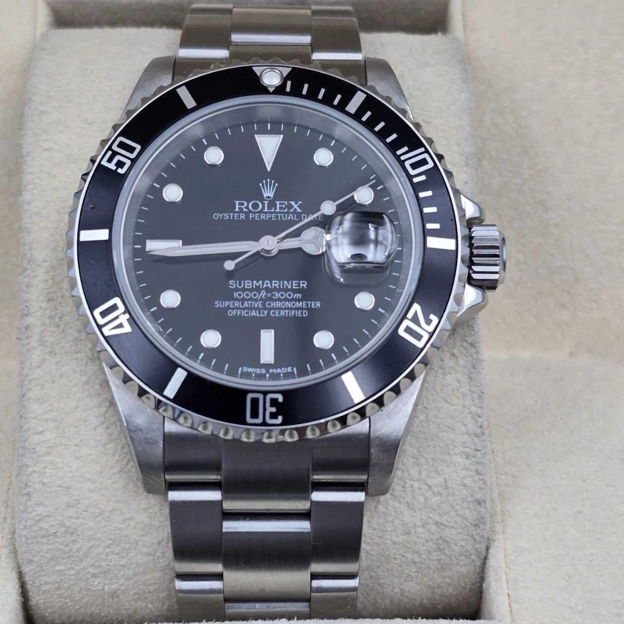 2006 Rolex Submariner Date NO HOLES 40mm Black Dial Steel Oyster Watch 16610