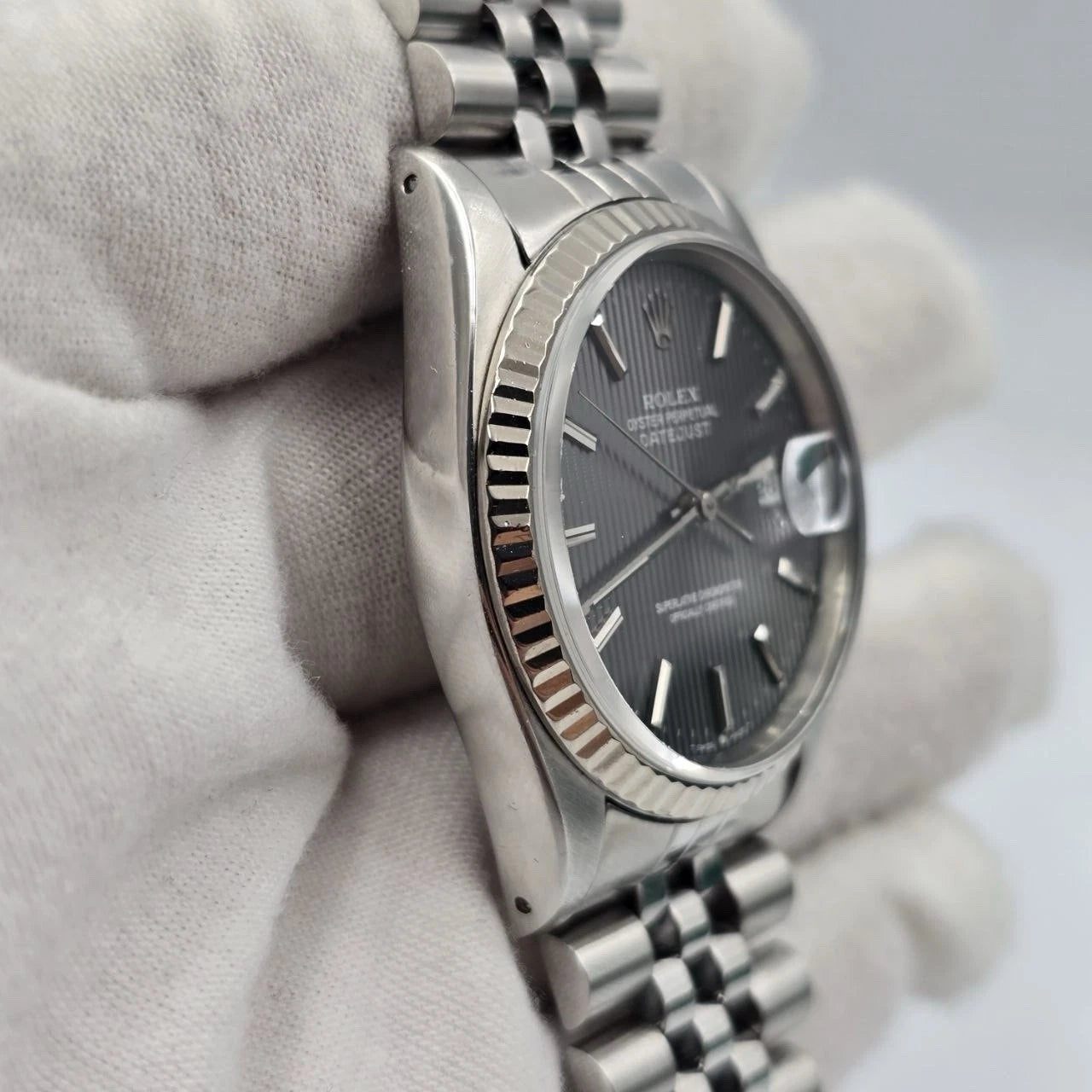 Rolex Datejust Factory Grey Tapestry Dial Steel Jubilee 16234 36mm Watch