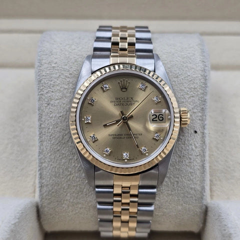 Rolex Datejust Midsize Champagne Diamond Dial Two-Tone Gold 31mm 68273 Watch