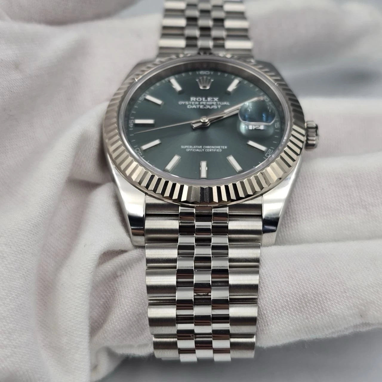 2026 PAPERS Rolex Datejust 41mm Steel Jubilee Mint Green Stick Dial 126334 BOX