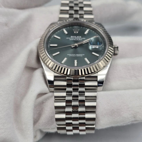2026 PAPERS Rolex Datejust 41mm Steel Jubilee Mint Green Stick Dial 126334 BOX