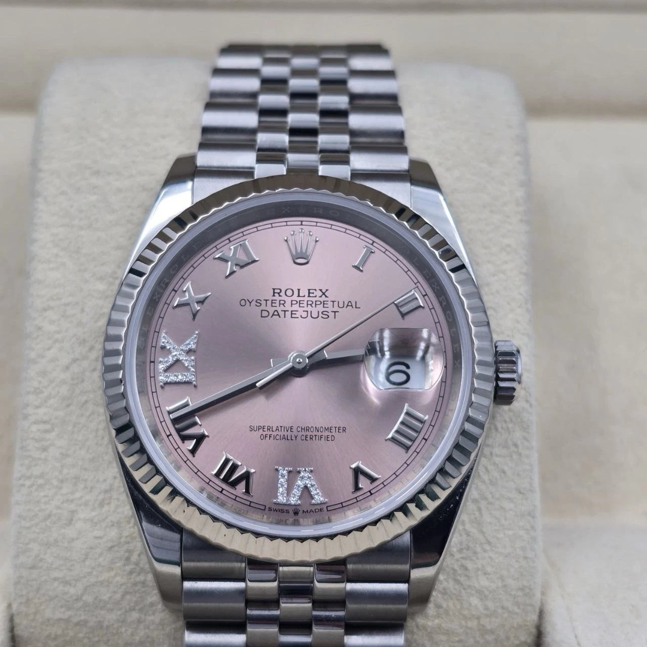 MINT Rolex Datejust 36mm Pink Roman Diamond 6 9 Dial Steel Jubilee Watch 126234