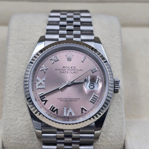 MINT Rolex Datejust 36mm Pink Roman Diamond 6 9 Dial Steel Jubilee Watch 126234