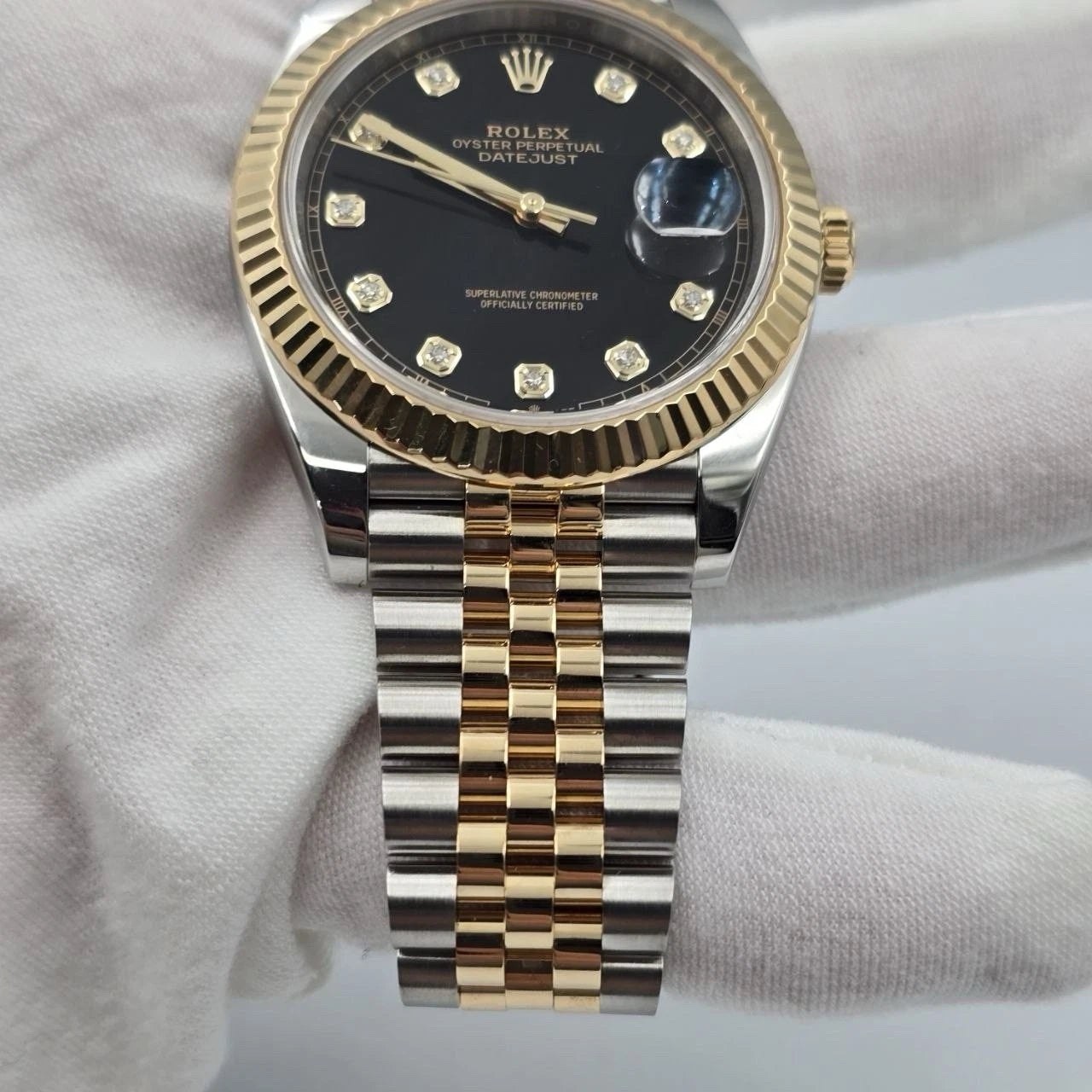 2023 PAPERS Rolex Datejust 41mm 18K TT Black Diamond Dial Jubilee 126333 BOX