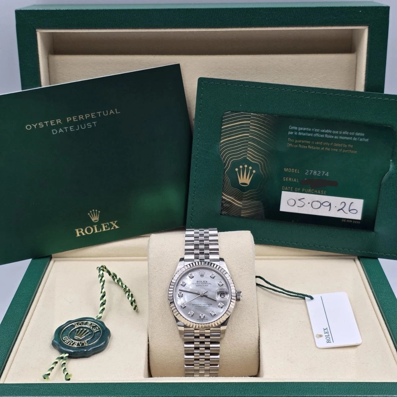 NEW 2026 Rolex Datejust 31mm Steel White Mother of Pearl Jubilee 278274