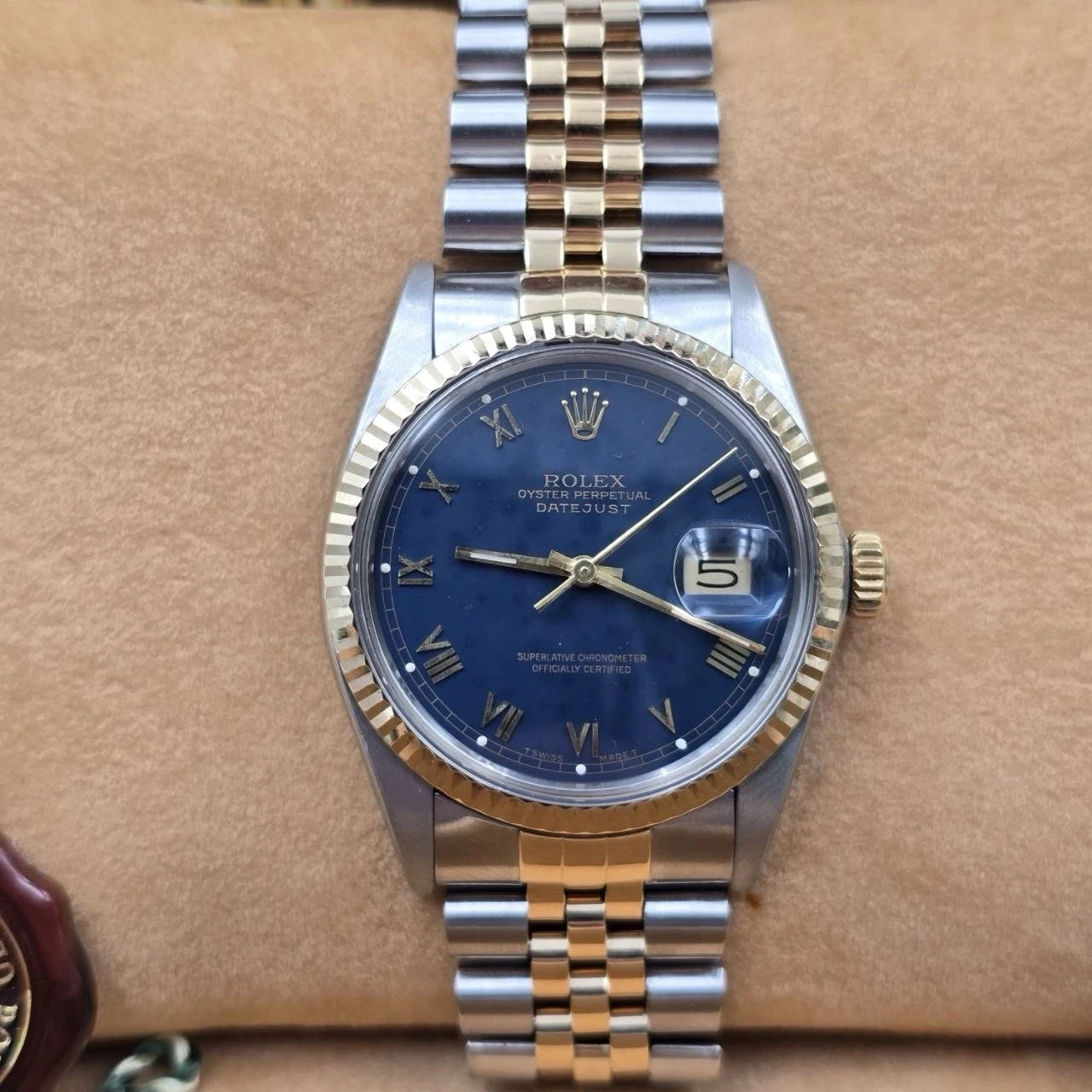 PAPERS Rolex Datejust Matte Blue Two-Tone Yellow Gold Jubilee 16013 36mm BOX