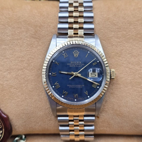 PAPERS Rolex Datejust Matte Blue Two-Tone Yellow Gold Jubilee 16013 36mm BOX