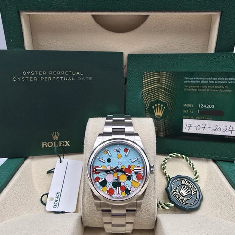 2024 PAPERS Rolex Oyster Perpetual 41mm Celebration Dial Steel 124300 BOX