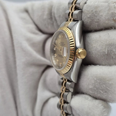 Rolex Lady Datejust 26mm Yellow Gold Steel Factory Champagne Diamond Dial 69173
