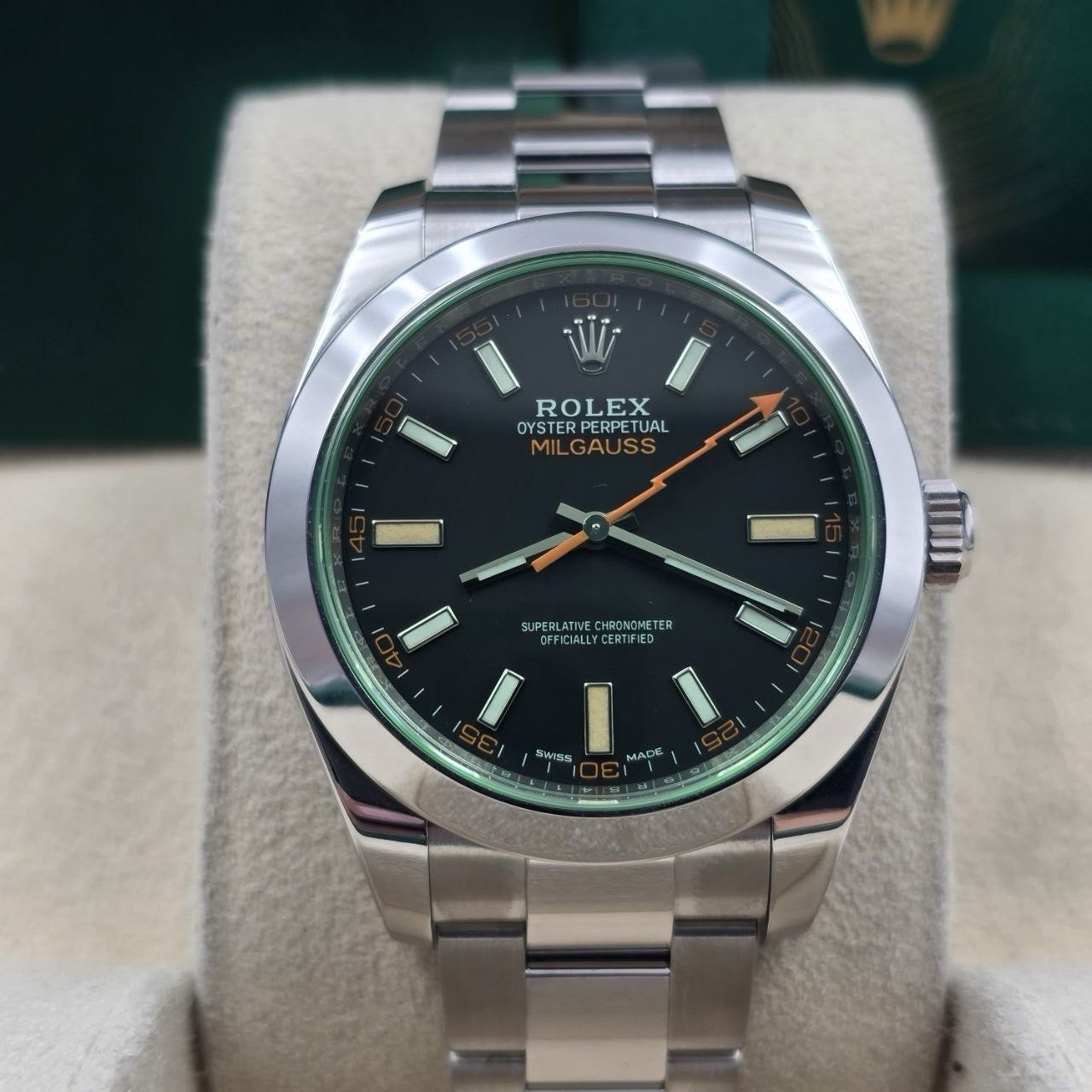 2023 PAPERS Rolex Milgauss 40mm Steel Black Dial Green Crystal 116400GV BOX
