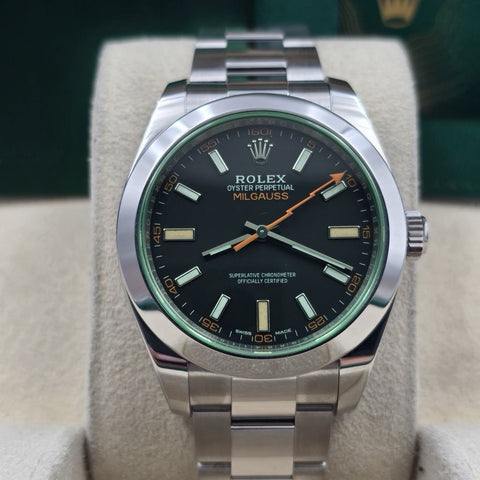 2023 PAPERS Rolex Milgauss 40mm Steel Black Dial Green Crystal 116400GV BOX
