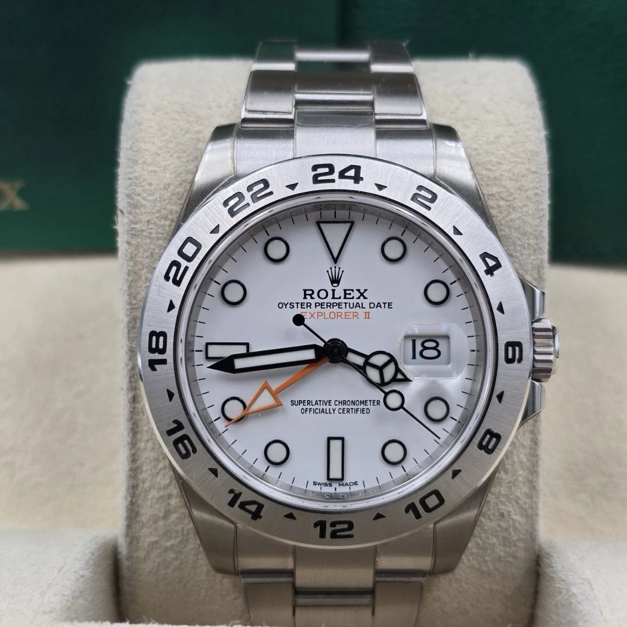 PAPERS 2019 Rolex Explorer II Stainless Steel White Orange 42mm Watch 216570 BOX