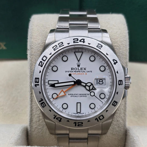 PAPERS 2019 Rolex Explorer II Stainless Steel White Orange 42mm Watch 216570 BOX