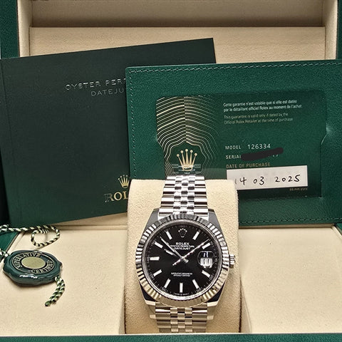 NEW 2025 FRESH Rolex Datejust 41mm 126334 Black Jubilee Fluted Bezel UNWORN