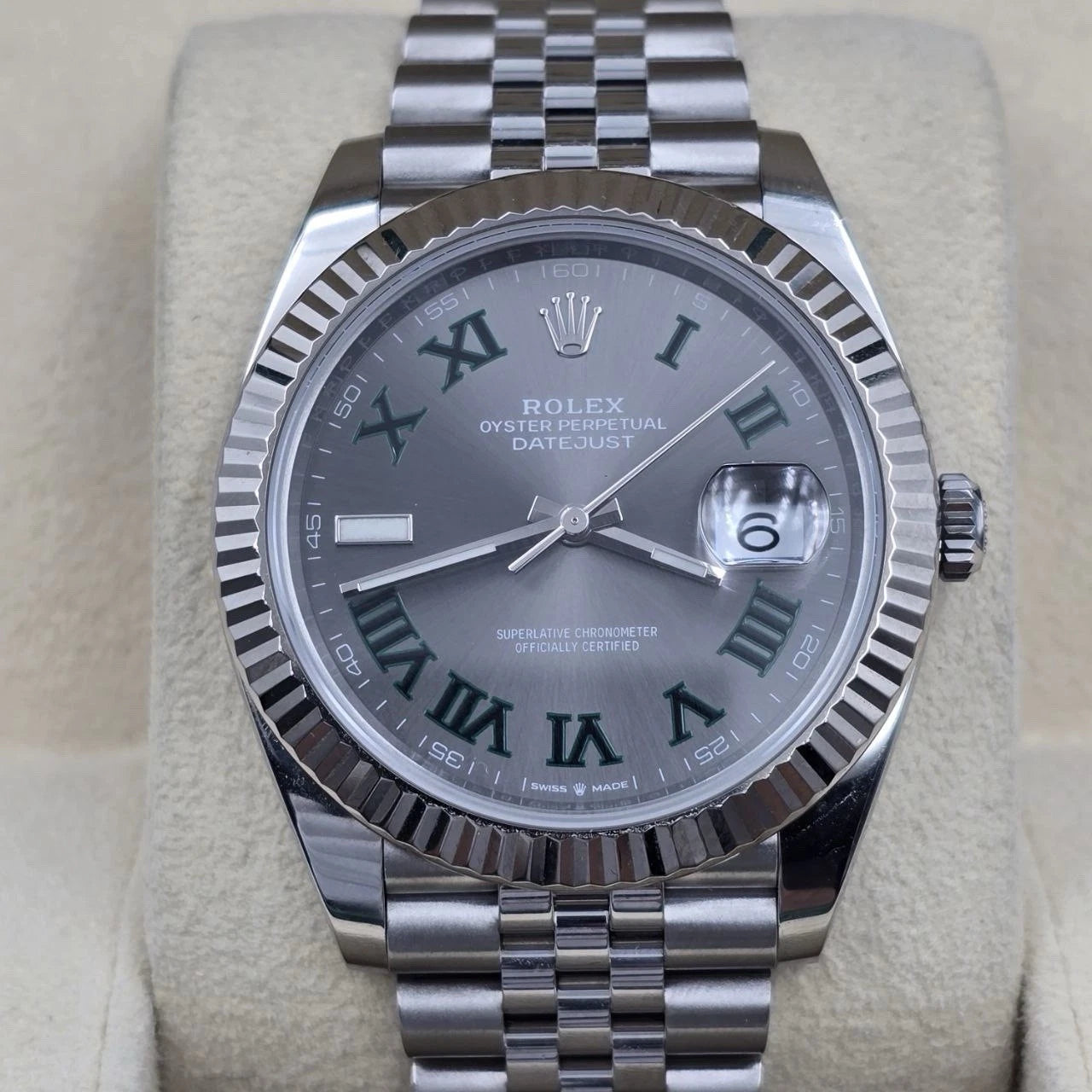 2024 PAPERS Rolex Datejust 41mm Wimbledon Fluted Jubilee Steel Watch 126334 BOX