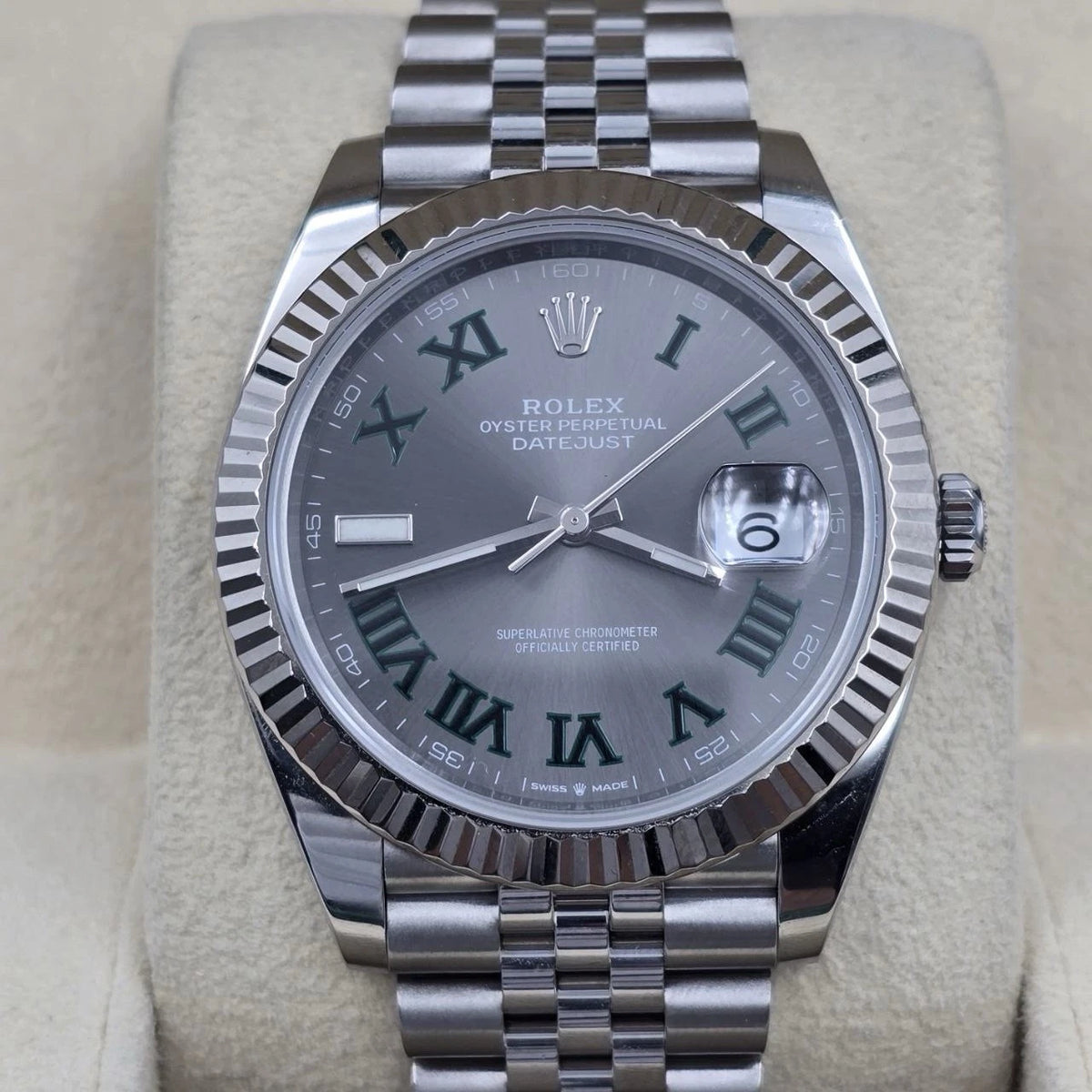 2024 PAPERS Rolex Datejust 41mm Wimbledon Fluted Jubilee Steel Watch 126334 BOX