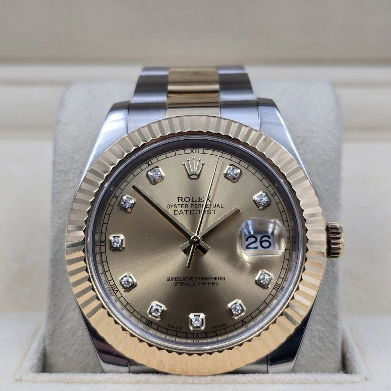 2014 PAPERS Rolex Datejust II Champagne Diamond Dial Oyster 41mm 116333 BOX
