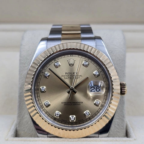 2014 PAPERS Rolex Datejust II Champagne Diamond Dial Oyster 41mm 116333 BOX