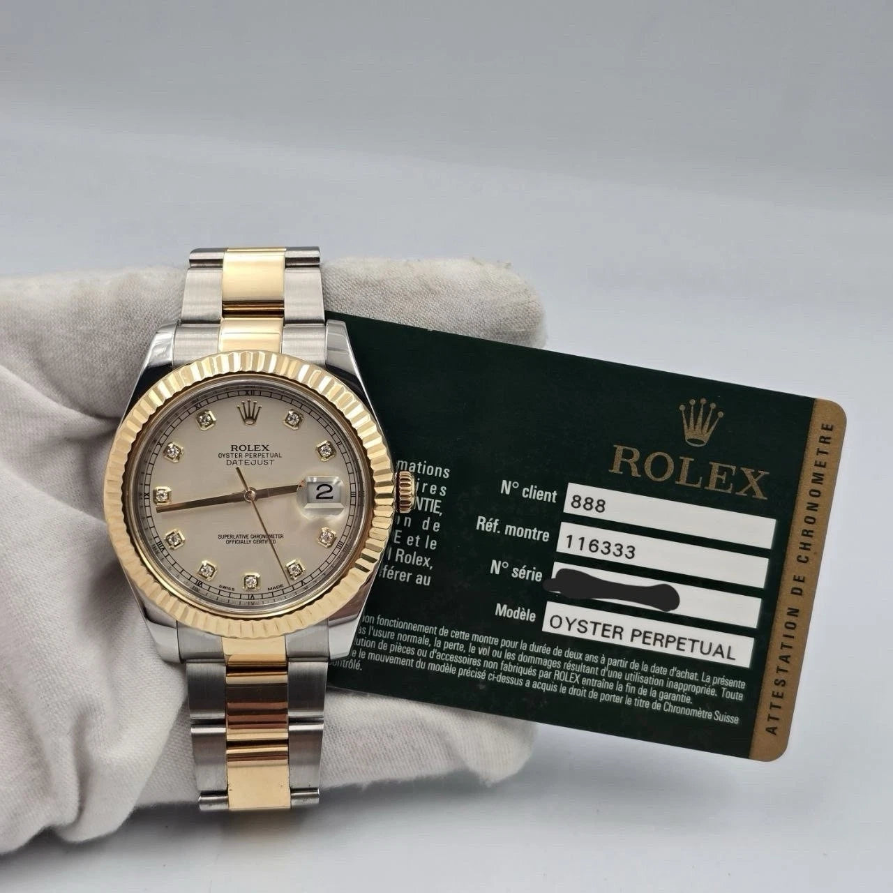 2014 PAPERS Rolex Datejust II Ivory Diamond Dial Oyster 41mm 116333 Watch