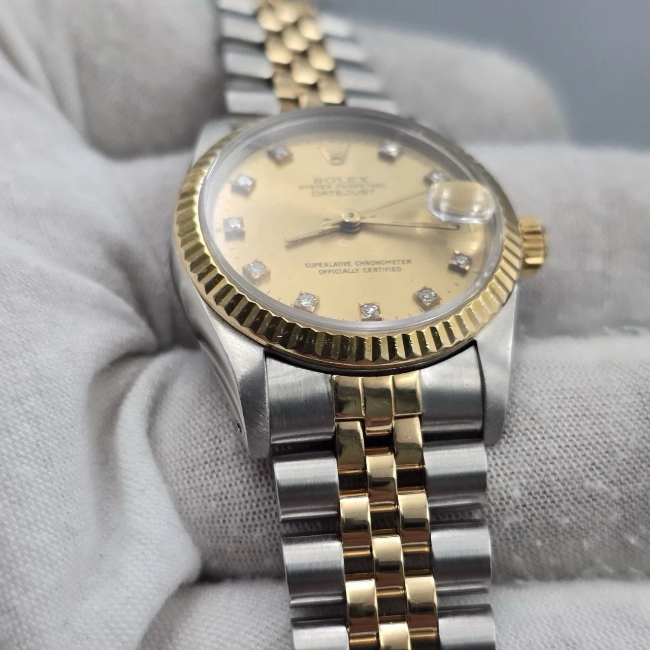 PAPERS Rolex Datejust Midsize Champagne Diamond Dial Two-Tone 31mm 68273 Watch