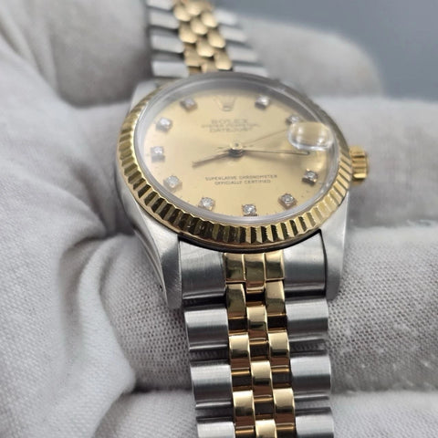 PAPERS Rolex Datejust Midsize Champagne Diamond Dial Two-Tone 31mm 68273 Watch