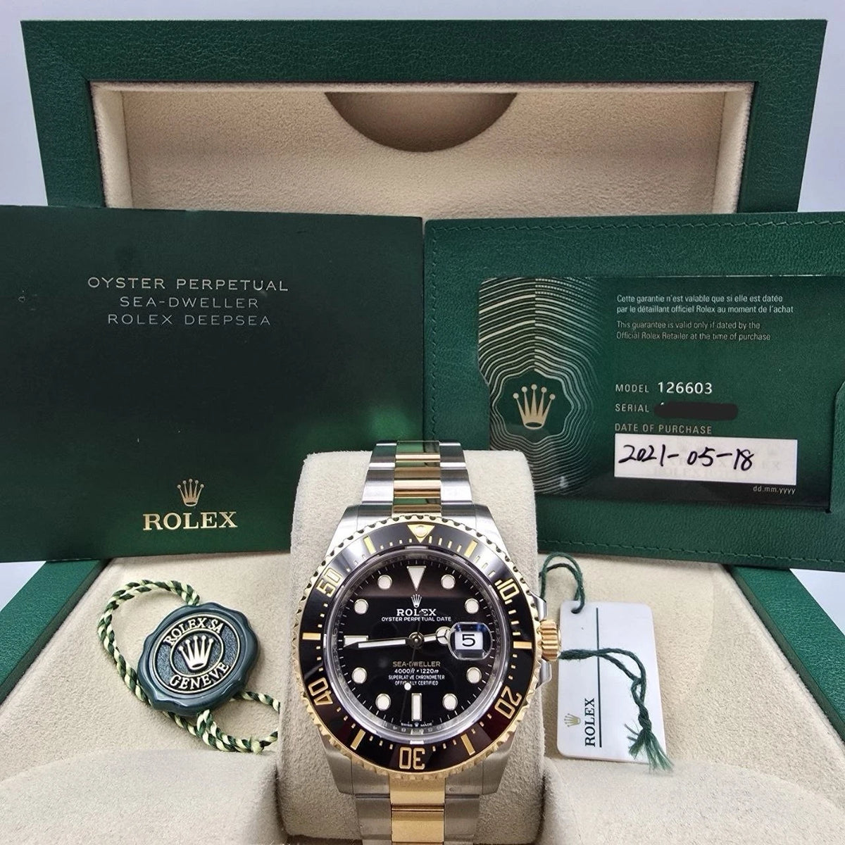 PAPERS 2021 Rolex Sea-Dweller 43mm Two-Tone Yellow Gold 126603 Black Dial BOX